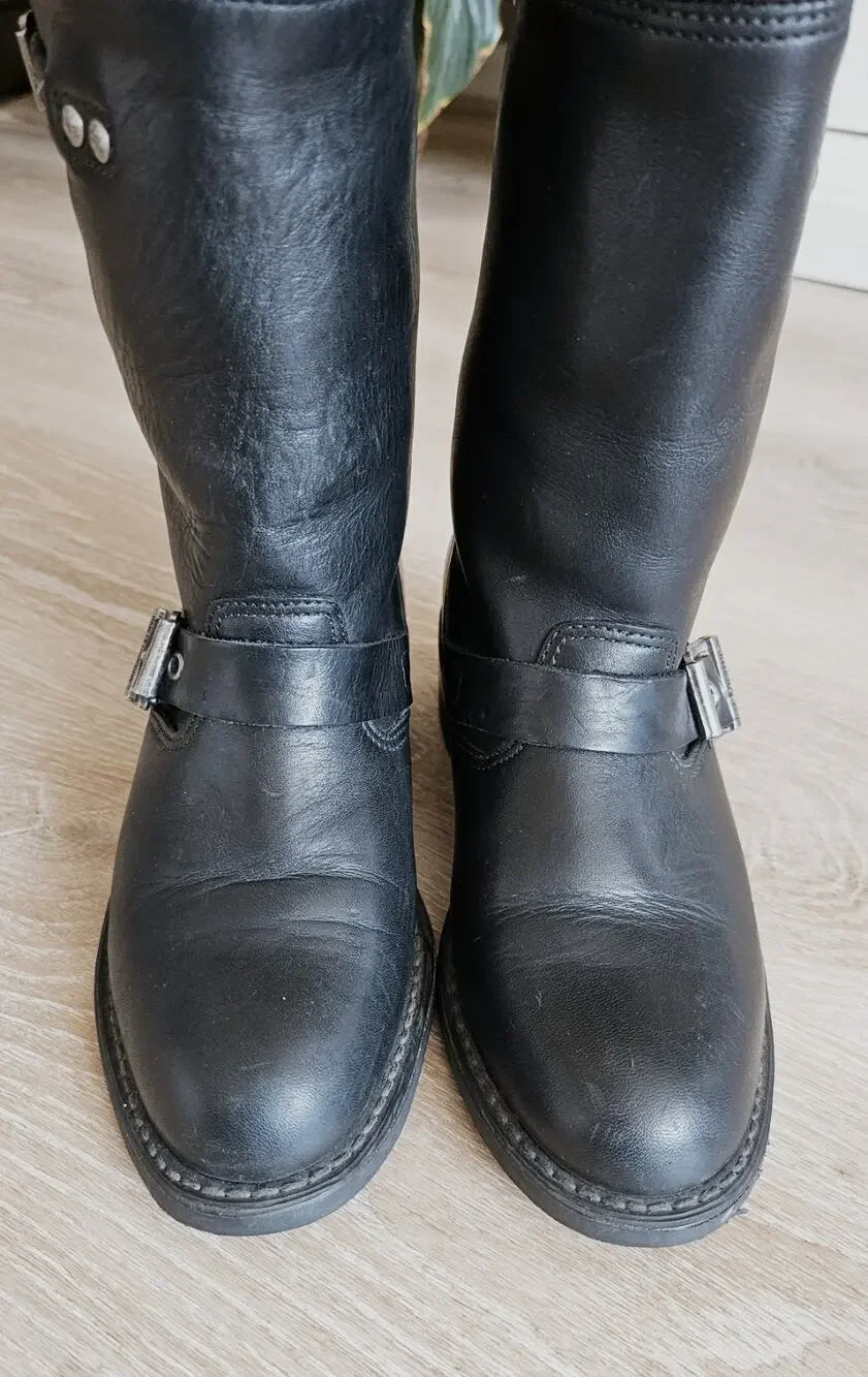 Harley Davidson 88409 Black Leather Motorcycle Boot Buckle Womens 6 Oil Resistan